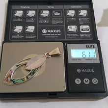 Load image into Gallery viewer, Alpaca Silver Tone Mexico Mother-of-pearl+ Abalone Long Oval Pendant