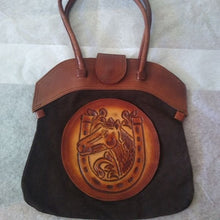 Load image into Gallery viewer, Vintage Tooled Leather + Suede Horse Horseshoe Purse Bag