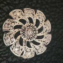 Load image into Gallery viewer, Sterling Silver Floral Filigree Brooch w/ fine details
