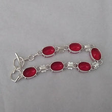 Load image into Gallery viewer, Red Garnet + Sterling Silver Chain Toggle Bracelet, up to 8"