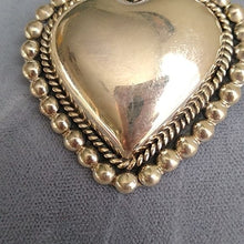 Load image into Gallery viewer, Sterling Silver Puffy Heart Brooch Pin 925 Beaded edge Mexico
