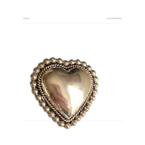Sterling Silver Puffy Heart Brooch Pin 925 Beaded edge Mexico