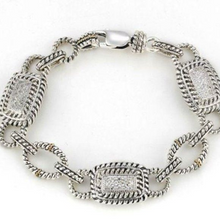 Load image into Gallery viewer, Samuel B Diamond Pave PLAGA Bracelet, Sterling Silver 925 + 14kt Gold