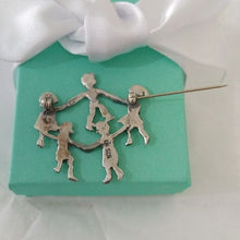 Load image into Gallery viewer, Vintage Sterling Silver Ring Around the Rosie, Circle of Friends Brooch Pin