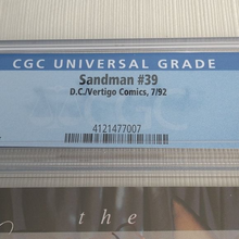 Load image into Gallery viewer, D.C. Vertigo Comics Sandman #39 CGC Graded 9.6 7/92 White Pages