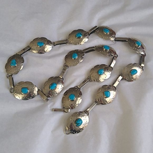 Load image into Gallery viewer, Vintage Sterling Silver Turquoise Concho Belt STERMEX 39&quot;

