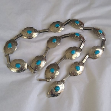 Load image into Gallery viewer, Vintage Sterling Silver Turquoise Concho Belt STERMEX 39"