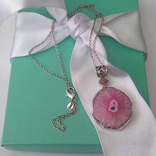 Load image into Gallery viewer, Natural Pink Solar Quartz Slice w/ Fire Opal in 925 Sterling Silver Necklace 18&quot;
