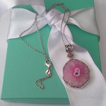 Load image into Gallery viewer, Natural Pink Solar Quartz Slice w/ Fire Opal in 925 Sterling Silver Necklace 18"