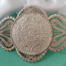 Load image into Gallery viewer, Vintage Sterling Silver Filigree Mayan Aztec Sun Calendar  Brooch Pin
