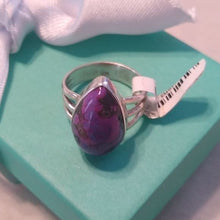 Load image into Gallery viewer, Mojave Purple Turquoise + Sterling Silver Teardrop Ring, Size 8
