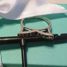 Load image into Gallery viewer, Art Deco Sterling Silver & Marcasite "Kitty Kat" Ring, size 8.5