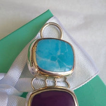 Load image into Gallery viewer, Sterling Silver, Sugilite, Jasper, Abalone + Turquoise Link Bracelet, 6.5"