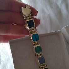 Load image into Gallery viewer, 925 Sterling Silver Taxco Bracelet w/ Multicolor Stones 7.5&quot; Heavy Chunky Mexico
