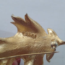 Load image into Gallery viewer, Vintage BSK Goldstone Metal Leaf Brooch