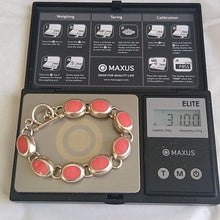 Load image into Gallery viewer, Pink Salmon Coral + Sterling Silver Chain Bracelet Mexico, 7"