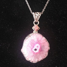 Load image into Gallery viewer, Natural Pink Solar Quartz Slice w/ Fire Opal in 925 Sterling Silver Necklace 18"