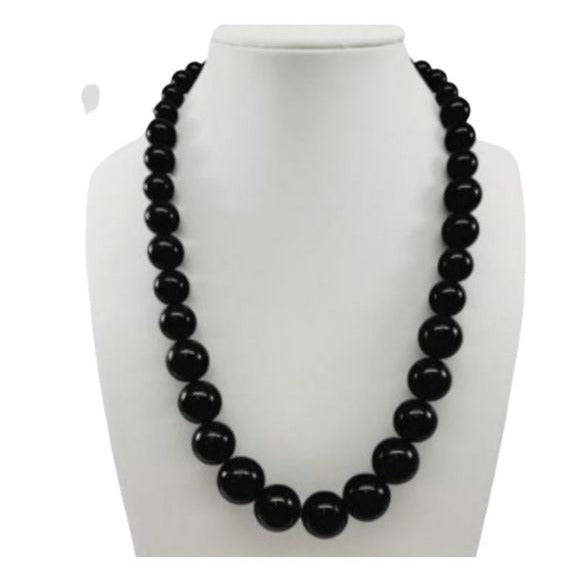 Sterling Silver 925 & Black Onyx Graduated Bead Necklace