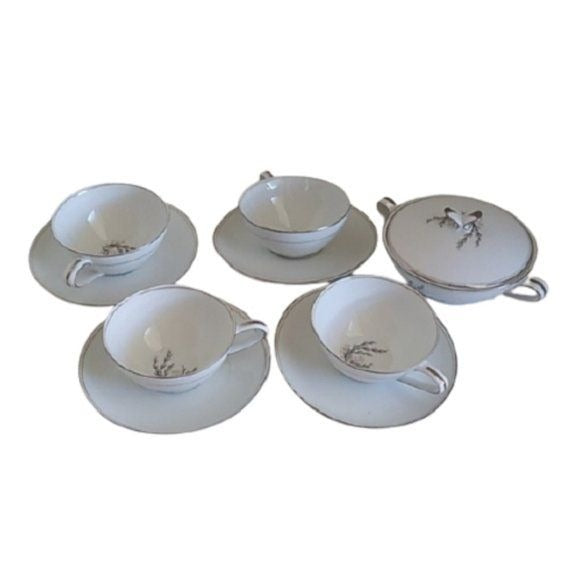 Noritake Candice 4 Cups + 4 Saucers + Sugar Bowl #5509