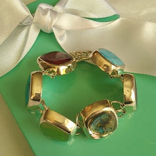 Load image into Gallery viewer, Sterling Silver, Sugilite, Jasper, Abalone + Turquoise Link Bracelet, 6.5"