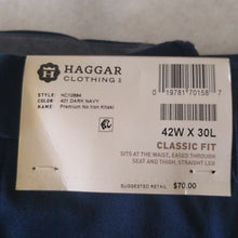Load image into Gallery viewer, Haggar Flat-Front Classic Fit Premium No Iron Khaki Pants, Dark Navy, 42W x 30L