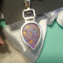 Load image into Gallery viewer, Purple Mojave Turquoise + Amethyst Teardrop Pendant Sterling Silver 925
