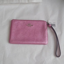 Load image into Gallery viewer, Coach Corner Zip Wristlet in Metallic Crossgrain Leather, SV/ Metallic Blush