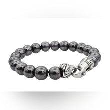 Load image into Gallery viewer, Mens Blackjack Genuine Hematite Stainless Steel Beaded Bracelet