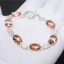 Load image into Gallery viewer, Morganite + Sterling Silver Chain Toggle Bracelet, up to 8"