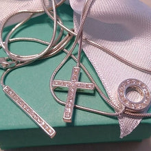 Load image into Gallery viewer, Sterling Silver Contemporary Y Necklace with CZs accenting Bar, Cross, + Open O