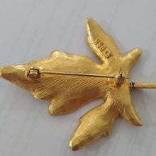 Load image into Gallery viewer, Vintage BSK Goldstone Metal Leaf Brooch
