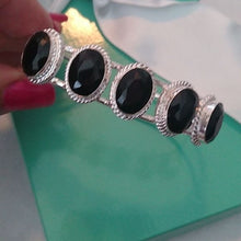 Load image into Gallery viewer, Black Spinel + Sterling Silver 925 Bangle Bracelet