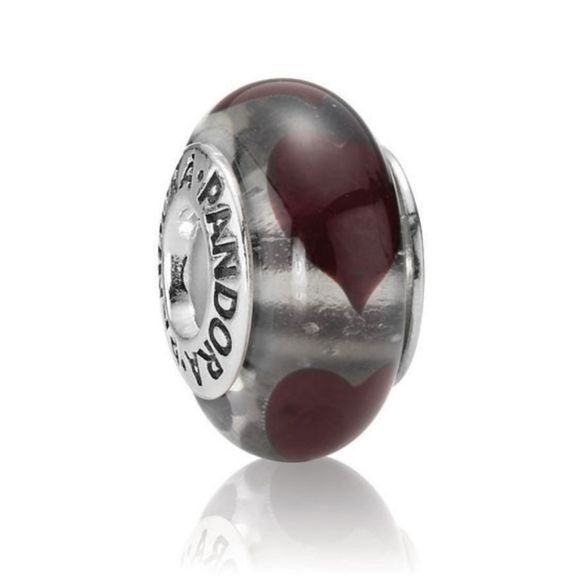 Pandora Retired Clear Murano Glass Bead with Black Hearts - 790665