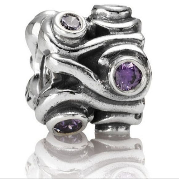 Pandora Retired Sterling Silver Ocean Wave Bead w/Amethyst Zirconia - 790369ACZ