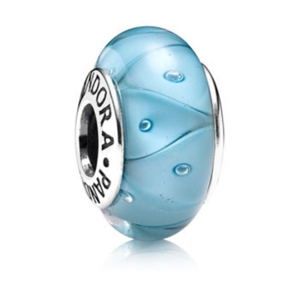 PANDORA Retired Sterling Silver Turquoise Looking Glass Murano Bead - 790924