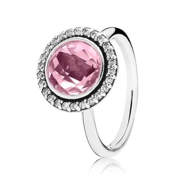 Pandora Ster Silver Brilliant Legacy Ring w/ Pink Zirconia - 190904pcz Size 52
