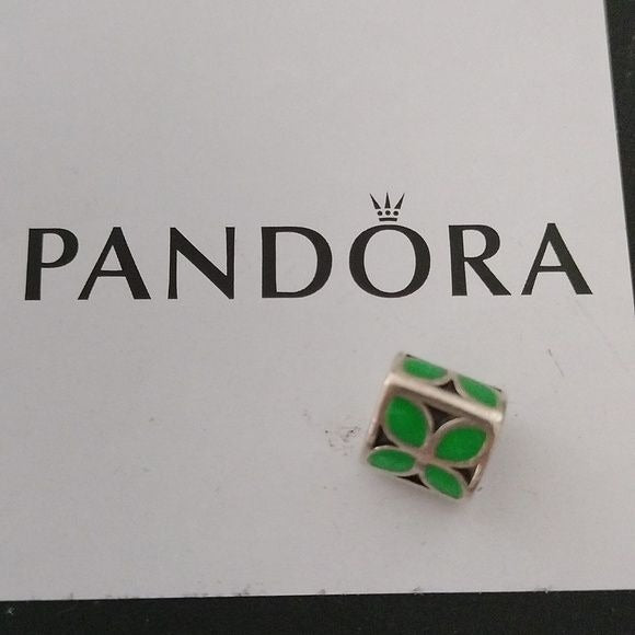 Pandora Retired Green Enamel Flower with Sterling Silver Bead - 790437EN03