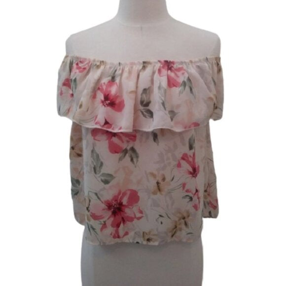 Hollister Off the Shoulder Sleeveless Top, Off White Multi, Size Medium