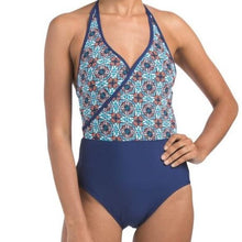 Load image into Gallery viewer, SEA ANGEL Surplice One-piece Swimsuit, Blue, size Medium
