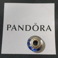 Load image into Gallery viewer, Pandora Retired Blue Murano Glass Bead with Candy Stripes - 790683
