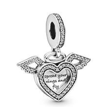 Load image into Gallery viewer, Pandora Sterling Silver Heart + Angel Wings Dangle w/ Clear Zirconia -798485C01
