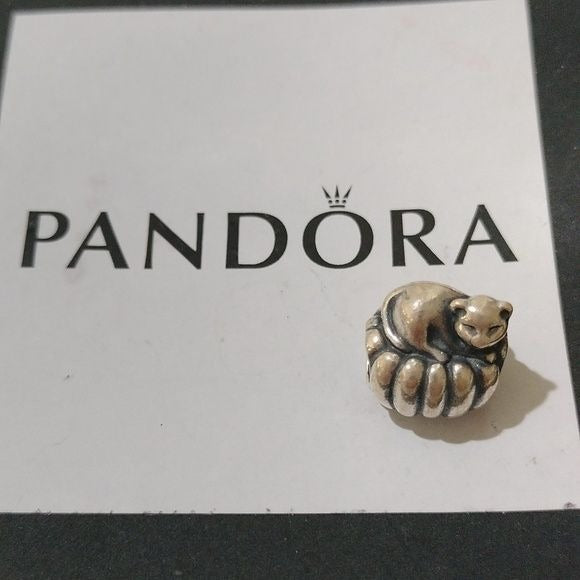 Pandora Retired Sterling Silver Cozy Cat Animal Bead - 790595