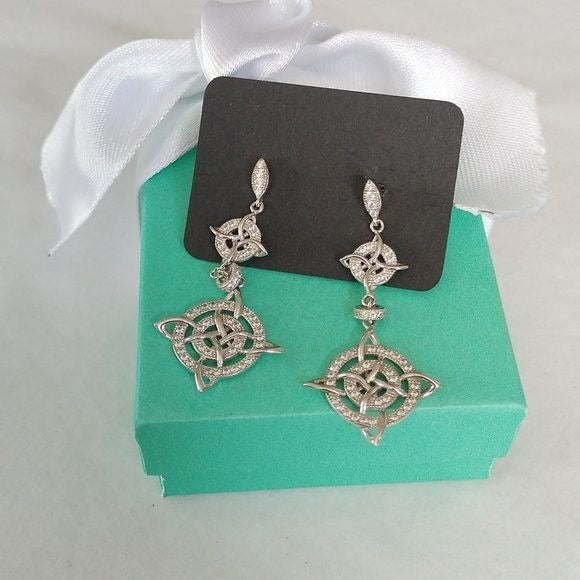 Sterling Silver Double Halo Circle Celtic Cross Post Earrings