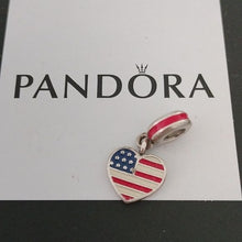 Load image into Gallery viewer, Pandora 925 USA Heart Flag America Travel Dangle w/ R/W/B Enamel 791548e…
