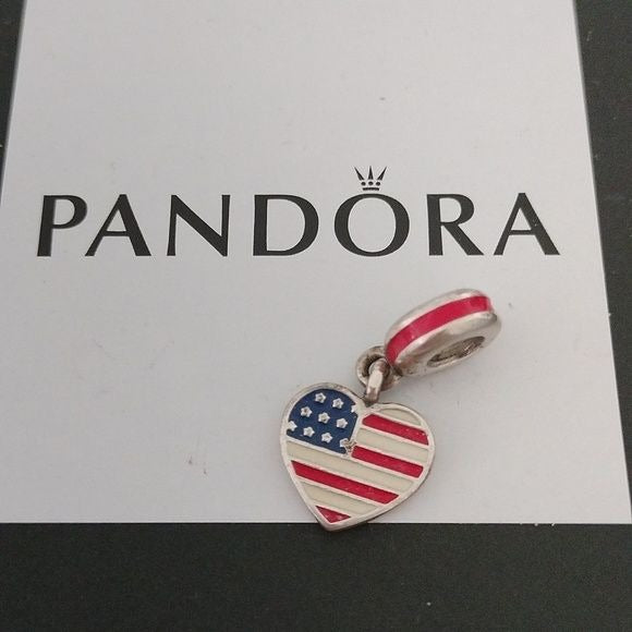 Pandora 925 USA Heart Flag America Travel Dangle w/ R/W/B Enamel 791548e…