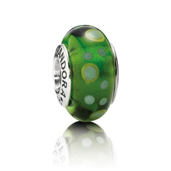 Pandora Retired Sterling Silver Green Bubbles Murano Glass Bead - 790696