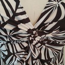 Load image into Gallery viewer, London Times Chocolate Brown +White Palm Pattern Dress Deep Plunge, Size 6
