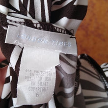 Load image into Gallery viewer, London Times Chocolate Brown +White Palm Pattern Dress Deep Plunge, Size 6
