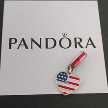 Load image into Gallery viewer, Pandora 925 USA Heart Flag America Travel Dangle w/ R/W/B Enamel 791548e…
