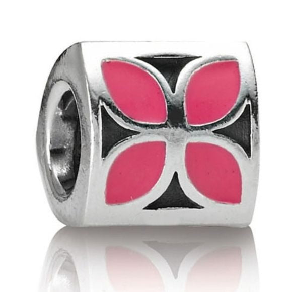 Pandora Retired Pink Enamel Flower with Sterling Silver Bead - 790437EN05